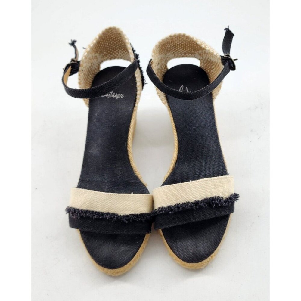CASTANER Open Toe‎ Ankle Strap Wedge Sandals Espadrille Shoes Black/Beige Size 6 - Picture 2 of 16